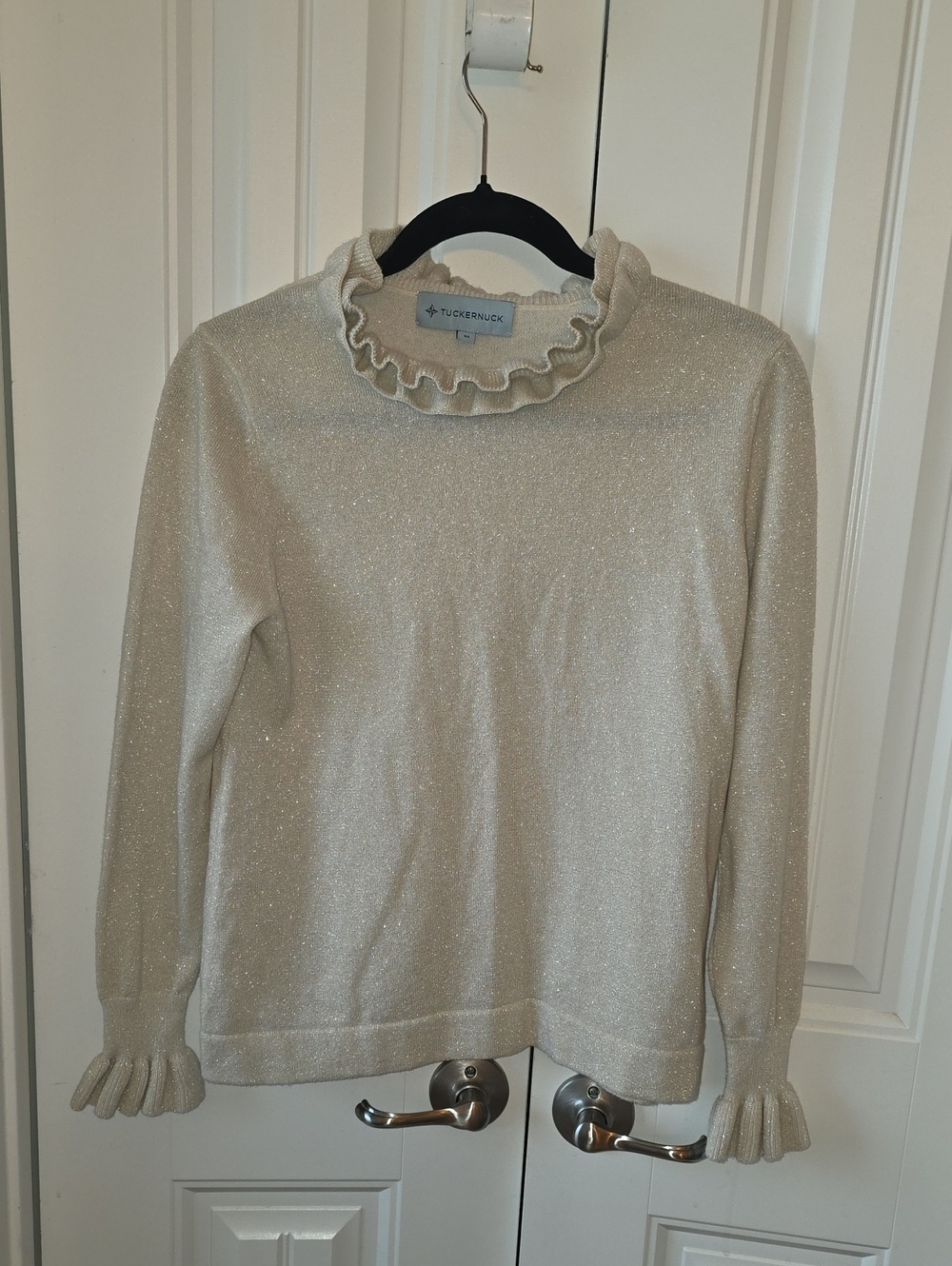 Tuckernuck Sparkle Ruffle Turtleneck Sweater in Cream